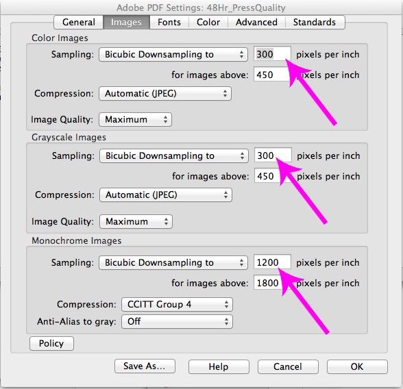 Distiller Image Settings