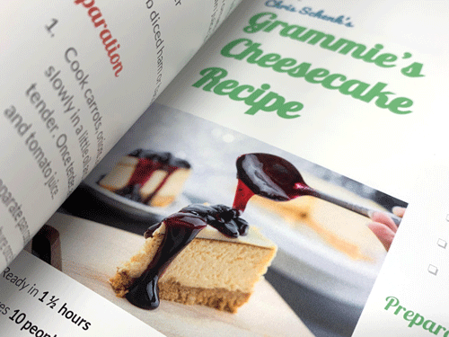 Cookbook with high resolution picture of cheesecake recipe
