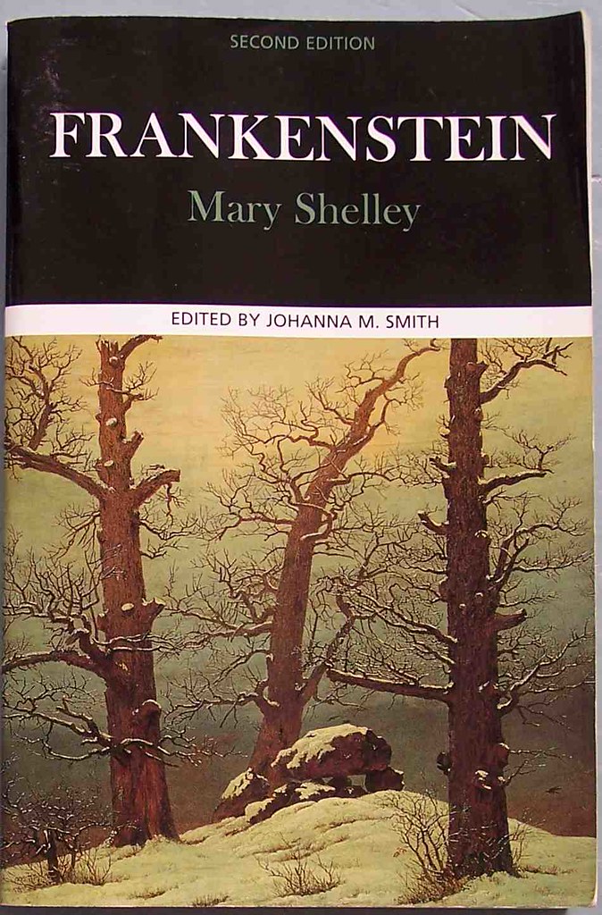 "Frankenstein" by Mary Shelley book cover