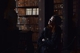woman in library